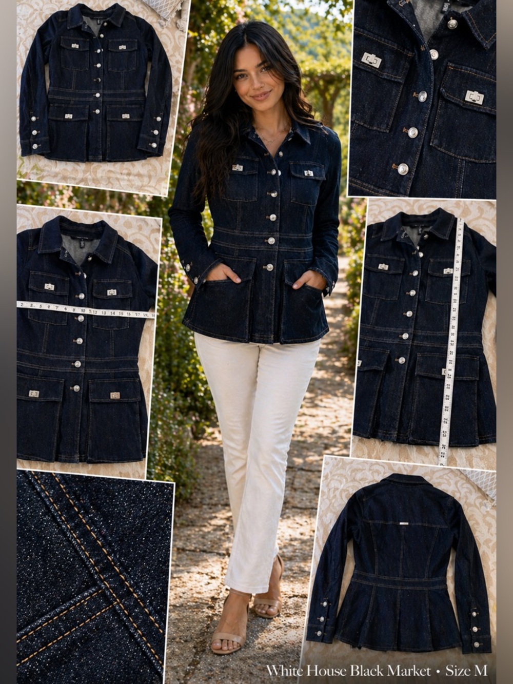 WHBM Denim Jacket Size S Structured Dark Wash - Picture 2 of 9